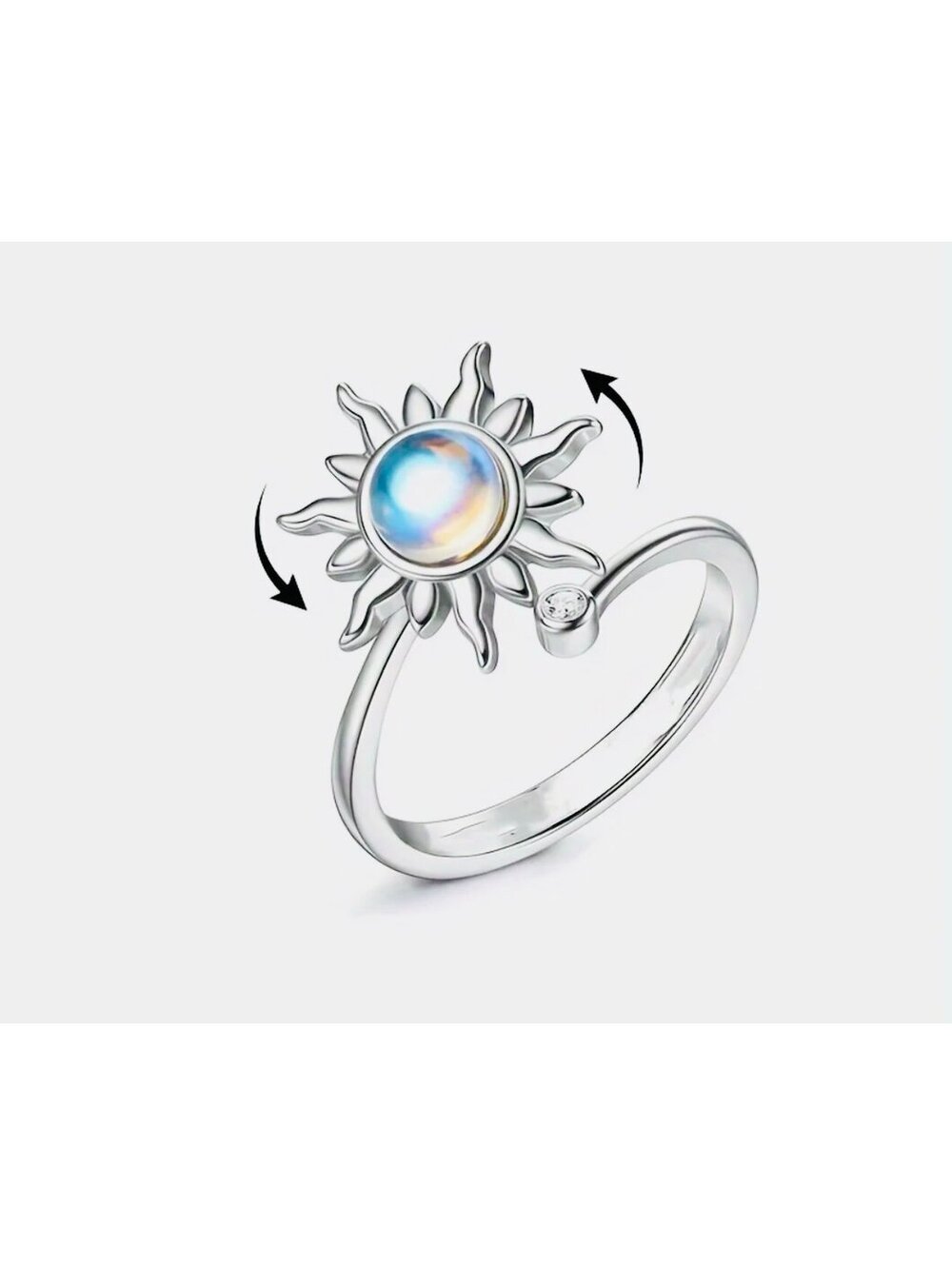 New - Retro Style - 360* Rotatable Sunflower Moonstone Adjustable Fidget Ring